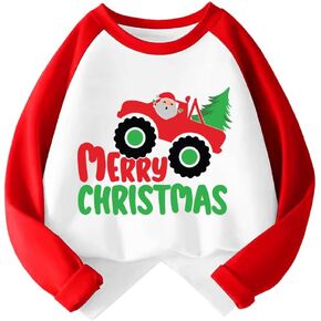 Kids Christmas Shirt Boys Girls Ugly Xmas Santa Monster Truck Dinosaur Graphic Tees Raglan Toddler Long Sleeve Tshirt Tops