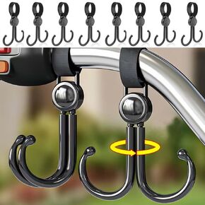 Baby Stroller Hooks Clips,Multipurpose Strolller Straps for Hanging Diaper Bags,Purse,Stroller Organizer,Universal Hooks Accessories for Stroller and Bicycle or Shopping Cart (Black,8 Pack)