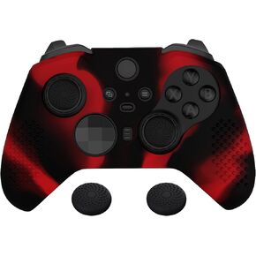 eXtremeRate PlayVital Black & Red Soft Anti-Slip Silicone Cover Skins for Xbox One Elite Controller Series 2, Custom Protective Case for Xbox Elite Series 2 Core Controller with Thumb Grips