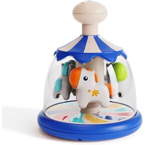 Press Spin Baby Toy Tumble Activity Dome Tumble Top Spinning Infants Toy Push Spin Carousel Colorful Spinning Faces Activity Learn Cause Effect Toys for 6 Month Plus (Blue)