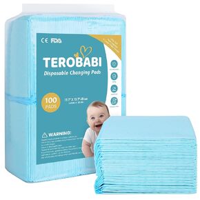 Disposable Changing Pads for Baby, 100 Pack 17.5"x13.5" Ultra Absorbency Diaper Changing Pad Liners, Baby Breathable Disposable Underpads Bed Pads Incontinence Pads, Leak-Proof Portable Baby Pads,Blue