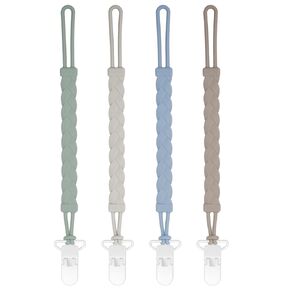 Stylish Silicone Pacifier Clips, 4-Pack Pacifier Holder with Flexible Woven Rope Design, 100% Food Grade Silicone, Safe Essentials for Newborns Baby Boys and Girls