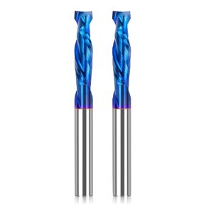 LUNYEE 2 PCS Spiral Router Bits Up Down Compression Bit 1/4 inch Cutting Diameter with Nano Blue Coated, 1/4 inch Shank Solid Carbide CNC End Mill for Wood Carving, Cutting, Engraver Milling Cutters