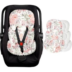 Infant Car Seat Insert, Baby Car Seat Head & Body Support for Newborn, Ultra Soft Reversible Preemie Carseat Insert Cushion for Girls Boys, Fit Car Seat, Stroller, Swing, Bouncer, Pink