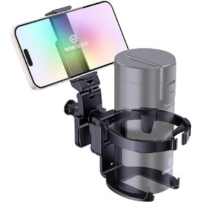 WixGear Stroller Cup Holder with Phone Stand Holder, 2-in-1 Universal Cup Phone Holder for Stroller, Wheelchair, Walker, with New Phone Stand - (New 2024 Version)