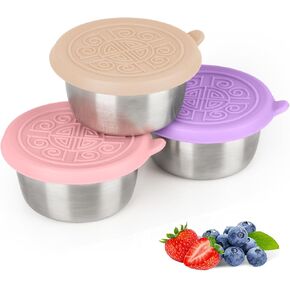 3x1.6 Oz Salad Dressing Containers With Lids, Stainless Steel Small Condiment Containers with Leakproof Silicone Lids, Reusable Sauce Containers for Lunch Boxes