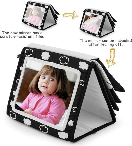 مرآة نوفيمل مي للأطفال من عمر 0 ​​إلى 6 أشهر، ألعاب مرآة أرضية للأطفال مع كتاب من القماش المجعد، ألعاب أطفال عالية التباين باللونين الأبيض والأسود، سجادة نشاط الزحف لألعاب مونتيسوري مزدوجة قابلة للطي (أسود) in Kuwait