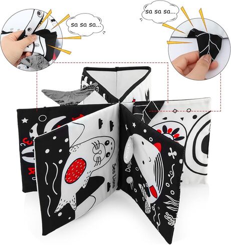 مرآة نوفيمل مي للأطفال من عمر 0 ​​إلى 6 أشهر، ألعاب مرآة أرضية للأطفال مع كتاب من القماش المجعد، ألعاب أطفال عالية التباين باللونين الأبيض والأسود، سجادة نشاط الزحف لألعاب مونتيسوري مزدوجة قابلة للطي (أسود) in Kuwait