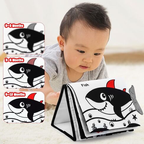 مرآة نوفيمل مي للأطفال من عمر 0 ​​إلى 6 أشهر، ألعاب مرآة أرضية للأطفال مع كتاب من القماش المجعد، ألعاب أطفال عالية التباين باللونين الأبيض والأسود، سجادة نشاط الزحف لألعاب مونتيسوري مزدوجة قابلة للطي (أسود) in Kuwait