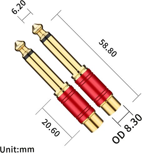 RCA to 1/4 Adapter 4 Pack, GOSYSONG 24K Gold Plated 1/4 inch to RCA Female Mono Audio Connecto(Blue*2+Red*2) in Saudi Arabia