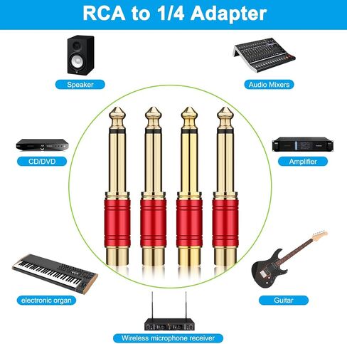RCA to 1/4 Adapter 4 Pack, GOSYSONG 24K Gold Plated 1/4 inch to RCA Female Mono Audio Connecto(Blue*2+Red*2) in Saudi Arabia