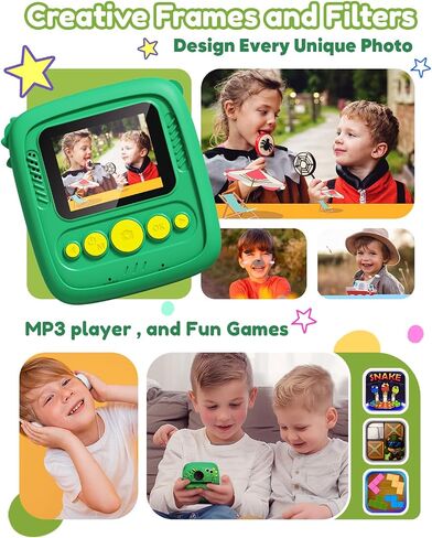 Instant Print Camera for Kids, 1080P Kids Digital Camera Toys with Dinosaur Cover, 48MP Toddler Camera, Best Gifts for 3 4 5 6 7 8 9 10 Year Old Girls Boys in Saudi Arabia