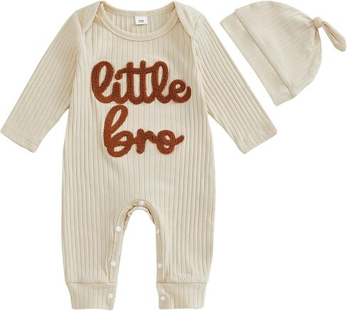 Newborn Baby Boys Girls Romper Long Sleeve Lil Bro Letter Print Solid Color Bodysuit Jumpsuit in Saudi Arabia
