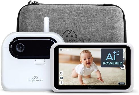جهاز مراقبة سيارة الأطفال Tiny Traveler Ai الذكي اللاسلكي مع مجموعة السفر وبنك الطاقة - اكتشاف تنبيهات السلامة التي تعمل بالذكاء الاصطناعي، سياج افتراضي، رؤية ليلية طويلة المدى 1000 قدم - أبيض in Kuwait