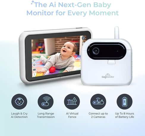 جهاز مراقبة سيارة الأطفال Tiny Traveler Ai الذكي اللاسلكي مع مجموعة السفر وبنك الطاقة - اكتشاف تنبيهات السلامة التي تعمل بالذكاء الاصطناعي، سياج افتراضي، رؤية ليلية طويلة المدى 1000 قدم - أبيض in Kuwait