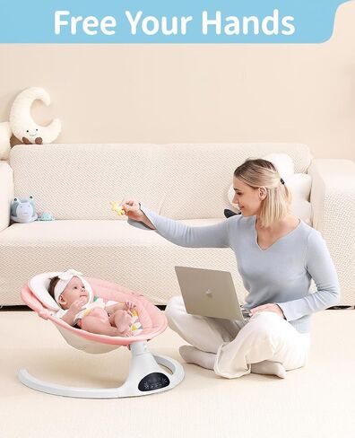 LAREX Baby Swing for Infants, Electric Baby Swings for Newborns Portable Babies Swing with 5 Speeds, Bluetooth Music, Remote Control, Grey in Saudi Arabia