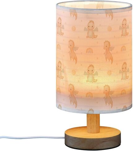 Table Lamp Watercolor Baby Dragon Rainbow Striped Pattern Nightstand Lamp with Wood Base Fabric Lamp Shade Bedside Desk Lamp for Living Room Bedroom Kids Room Office in Saudi Arabia