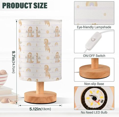 Table Lamp Watercolor Baby Dragon Rainbow Striped Pattern Nightstand Lamp with Wood Base Fabric Lamp Shade Bedside Desk Lamp for Living Room Bedroom Kids Room Office in Saudi Arabia