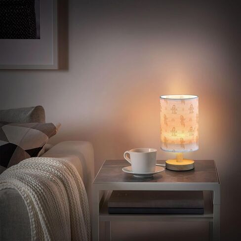 Table Lamp Watercolor Baby Dragon Rainbow Striped Pattern Nightstand Lamp with Wood Base Fabric Lamp Shade Bedside Desk Lamp for Living Room Bedroom Kids Room Office in Saudi Arabia