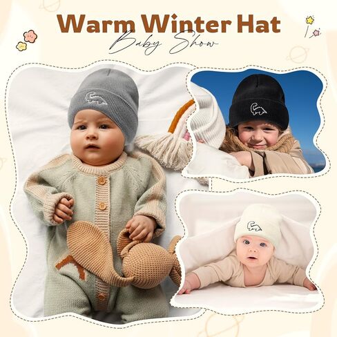 Durio 3 Pack Unisex Toddler Beanie Cute Pattern Baby Winter Hat for Girls Boys Warm Infant Baby Caps Preemie Hats 0-3 Years in Saudi Arabia