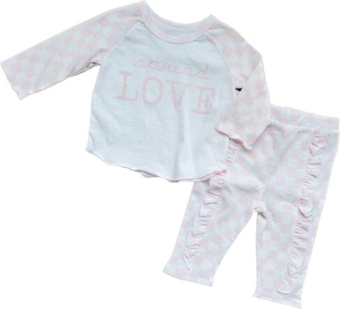 Baby Girl 2 Piece Long Sleeve Graphic Tee and Printed Ruffle Pant Set in Saudi Arabia