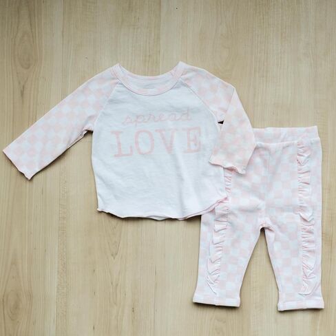 Baby Girl 2 Piece Long Sleeve Graphic Tee and Printed Ruffle Pant Set in Saudi Arabia