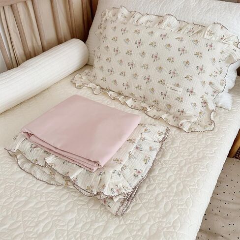 AOJIM Muslin Cotton Kids Pillowcase with Cute Cat Patterns, Super Soft Crib Nursery Pillowcase 1PC for Boys Girls, Ruffled Edges Toddler Bedding for Room Decor, Machine Washable, 14x20 Inches in Saudi Arabia