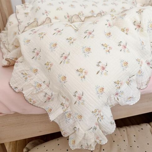 AOJIM Muslin Cotton Kids Pillowcase with Cute Cat Patterns, Super Soft Crib Nursery Pillowcase 1PC for Boys Girls, Ruffled Edges Toddler Bedding for Room Decor, Machine Washable, 14x20 Inches in Saudi Arabia
