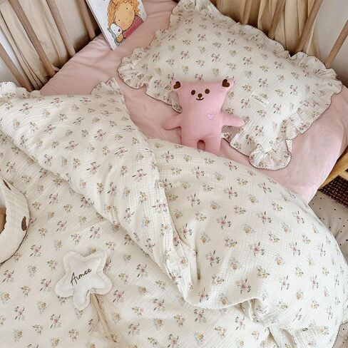 AOJIM Muslin Cotton Kids Pillowcase with Cute Cat Patterns, Super Soft Crib Nursery Pillowcase 1PC for Boys Girls, Ruffled Edges Toddler Bedding for Room Decor, Machine Washable, 14x20 Inches in Saudi Arabia