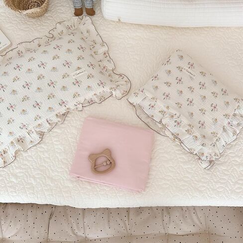 AOJIM Muslin Cotton Kids Pillowcase with Cute Cat Patterns, Super Soft Crib Nursery Pillowcase 1PC for Boys Girls, Ruffled Edges Toddler Bedding for Room Decor, Machine Washable, 14x20 Inches in Saudi Arabia