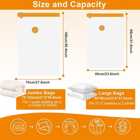 10 Storage Bags, Vacuum Storage Bags(5 Large and 5 Jumbo), Ideal Space-Saving Solution for Clothes, Blankets, Comforters and More, Perfect for Home Storage and Travel in Kuwait