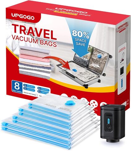 Travel Vacuum Bags with Prtable Electric Pump (Combo 6 Pack),Vacuum Seal Bags for Clothing,Space Saver Vacuum Storage Bags,Vacuum Travel Bags for Luggage,Travel Essentials in Saudi Arabia