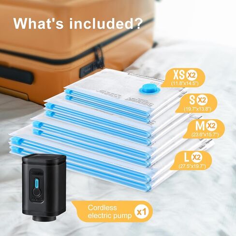 Travel Vacuum Bags with Prtable Electric Pump (Combo 6 Pack),Vacuum Seal Bags for Clothing,Space Saver Vacuum Storage Bags,Vacuum Travel Bags for Luggage,Travel Essentials in Saudi Arabia