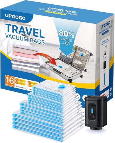 Travel Vacuum Bags with Prtable Electric Pump (Combo 6 Pack),Vacuum Seal Bags for Clothing,Space Saver Vacuum Storage Bags,Vacuum Travel Bags for Luggage,Travel Essentials in Saudi Arabia