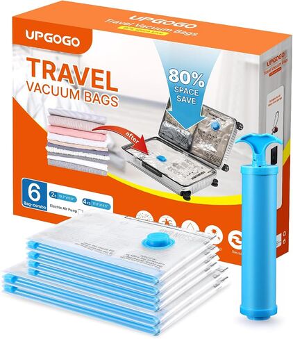 Travel Vacuum Bags with Prtable Electric Pump (Combo 6 Pack),Vacuum Seal Bags for Clothing,Space Saver Vacuum Storage Bags,Vacuum Travel Bags for Luggage,Travel Essentials in Saudi Arabia