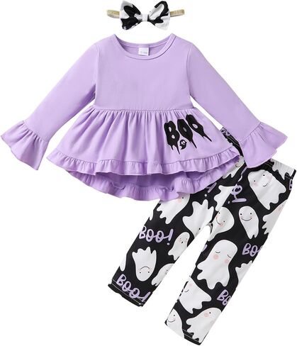 YOUNGER TREE Toddler Baby Girl Thanksgiving Holloween Outfits Turkey Pumpkin Long Sleeve Dress Top Pants Set Fall Outfits in Saudi Arabia