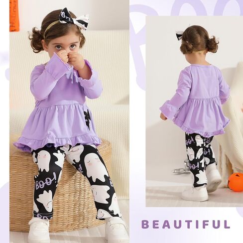 YOUNGER TREE Toddler Baby Girl Thanksgiving Holloween Outfits Turkey Pumpkin Long Sleeve Dress Top Pants Set Fall Outfits in Saudi Arabia