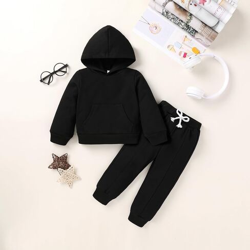 YOUNGER TREE Baby Clothes for Girls Boy Solid Color Hoodie and Sweatpants Outfit Toddler Sweatsuit in Kuwait