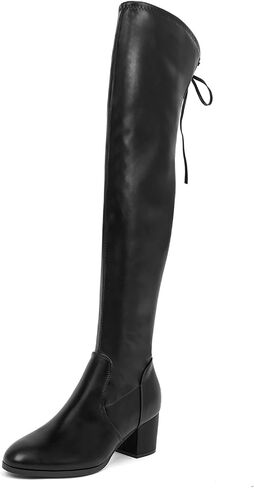Women's Thigh High Boots Over the Knee Chunky Heel Fashion Sexy Long Boots with Zipper in Kuwait