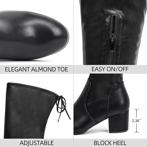 Women's Thigh High Boots Over the Knee Chunky Heel Fashion Sexy Long Boots with Zipper in Kuwait