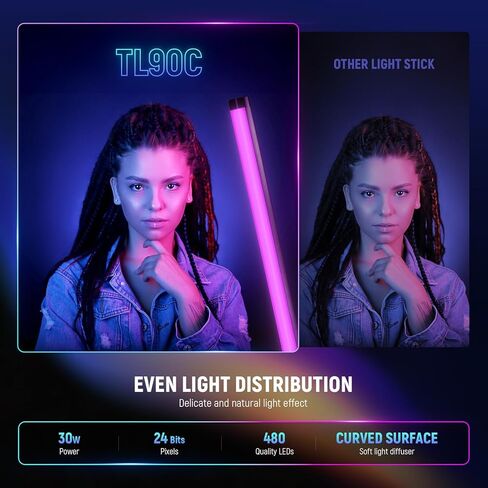 NEEWER RGB Tube Light, 30W LED Video Light RGBWW Full Color Stick Light Wand with 18 Scenes 7 Pixel Effects 2500-10000K CRI97/TLCI98 6000mAh, APP/2.4G/DMX Control for Photography Video Record, TL90C in Saudi Arabia