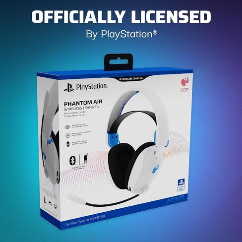 PDP Phantom Air Dual-Mode Wireless Gaming Headset for PlayStation: PS5, PS4, PC, Bluetooth Compatible, Rechargeable 35-Hour Battery, 50mm Drivers, On-ear Headphone Controls, Officially Licensed, White in Kuwait