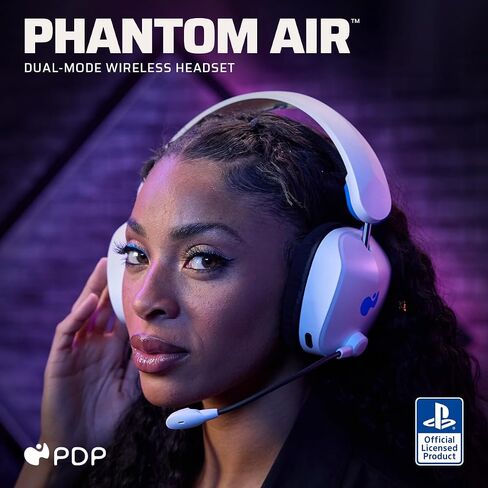 PDP Phantom Air Dual-Mode Wireless Gaming Headset for PlayStation: PS5, PS4, PC, Bluetooth Compatible, Rechargeable 35-Hour Battery, 50mm Drivers, On-ear Headphone Controls, Officially Licensed, White in Kuwait