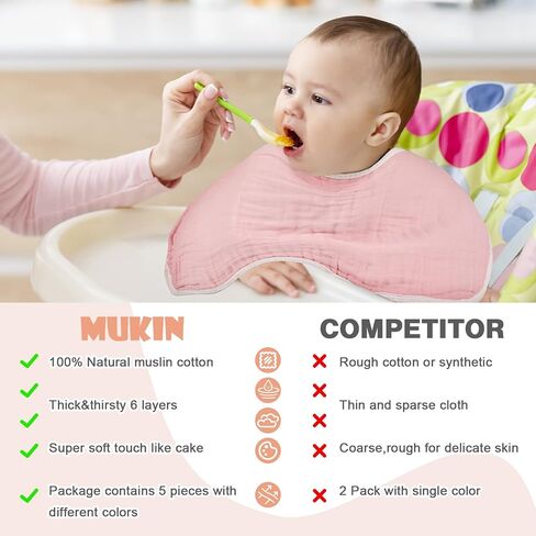 MUKIN Baby Muslin Burp Cloth Set of 6, Ultra Soft Absorbent Thick Cotton Burping Cloths for Unisex Newborn Babies, 20'' by 10'' Neutral Milk Spit Up Rags Boys Girls - Baby Must Haves. (Gradient Pink) in Saudi Arabia