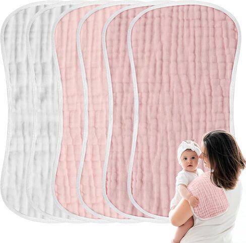 MUKIN Baby Muslin Burp Cloth Set of 6, Ultra Soft Absorbent Thick Cotton Burping Cloths for Unisex Newborn Babies, 20'' by 10'' Neutral Milk Spit Up Rags Boys Girls - Baby Must Haves. (Gradient Pink) in Saudi Arabia