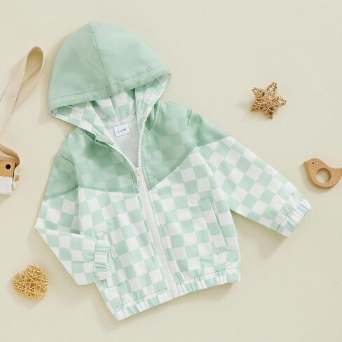 Lefyira Toddler Boys Zip Up Hoodie Plaid Jackets Kids Sweatshirt Unisex Long Sleeve Hooded Coats Baby Girl Fall Clothes in Kuwait