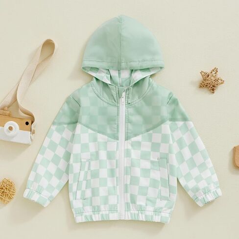 Lefyira Toddler Boys Zip Up Hoodie Plaid Jackets Kids Sweatshirt Unisex Long Sleeve Hooded Coats Baby Girl Fall Clothes in Kuwait
