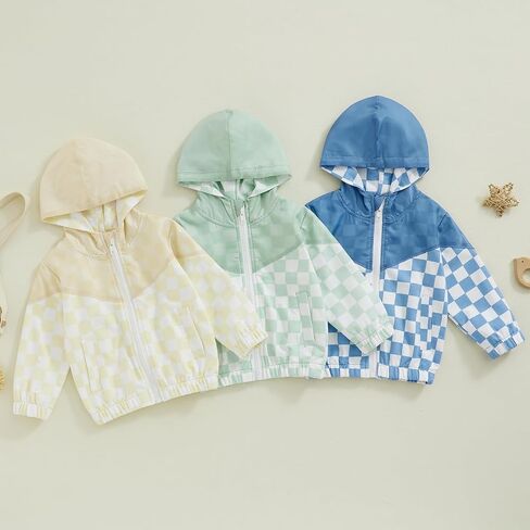 Lefyira Toddler Boys Zip Up Hoodie Plaid Jackets Kids Sweatshirt Unisex Long Sleeve Hooded Coats Baby Girl Fall Clothes in Kuwait