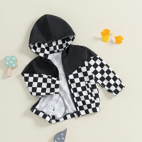 Lefyira Toddler Boys Zip Up Hoodie Plaid Jackets Kids Sweatshirt Unisex Long Sleeve Hooded Coats Baby Girl Fall Clothes in Kuwait
