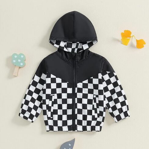 Lefyira Toddler Boys Zip Up Hoodie Plaid Jackets Kids Sweatshirt Unisex Long Sleeve Hooded Coats Baby Girl Fall Clothes in Kuwait